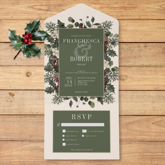 Rustikale Winterfrüchte & Pine Creme Drei Abendess All In One Einladung