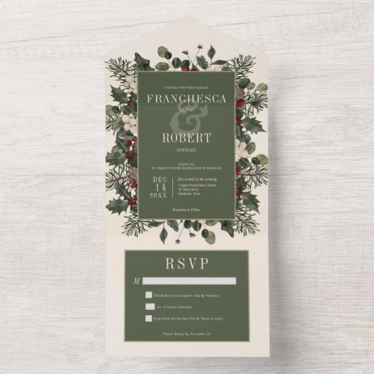 Rustikale Winterfrüchte & Pine Creme Kein Abendess All In One Einladung (Innen Boden)