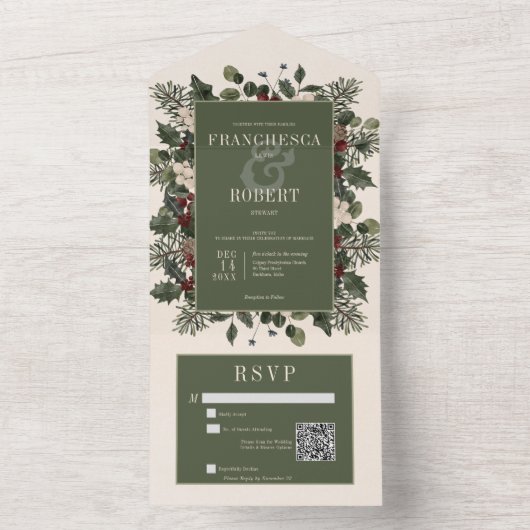 Rustikale Winterfrüchte & Pine Creme QR Code All In One Einladung (Innen Boden)