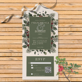 Rustikale Winterfrüchte & Pine Creme QR Code All In One Einladung