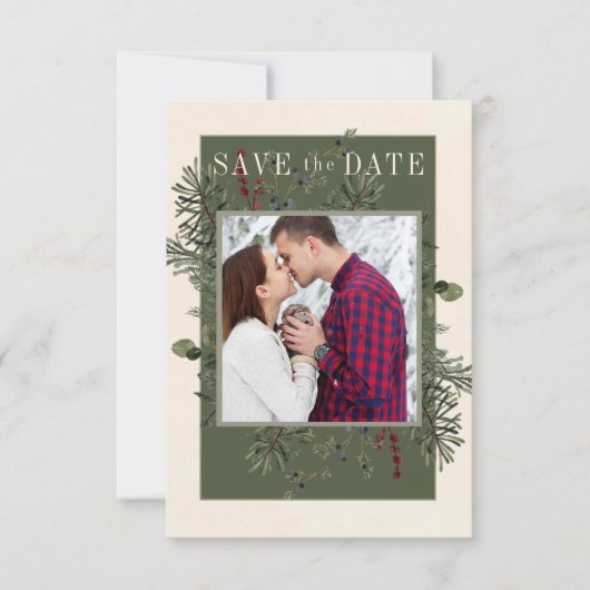 Rustikale Winterfrüchte & Pine Creme Save The Date (Vorderseite)