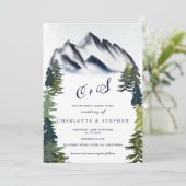 Rustikale Wintergebirge Foto Hochzeit Einladung (Stehend Vorderseite)