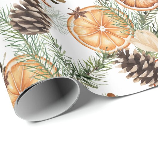 Rustikale Wintergrün Zitrusfrüchte botanische Weih Geschenkpapier (Rolleneckpunkt)