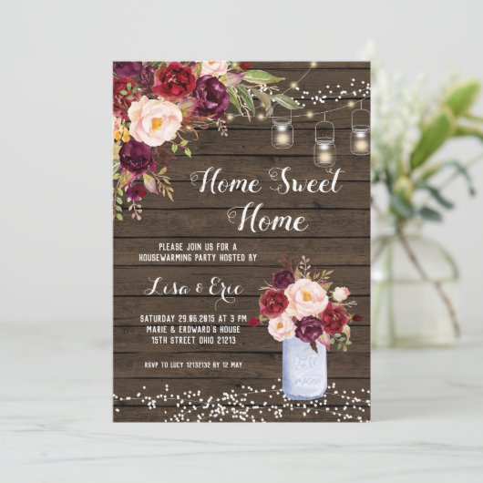 rustikale Winterhäuserwärmung Party Einladung (Stehend Vorderseite)