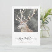 Rustikale Winterhirsch-Lichterkette Weihnachtskart Einladung (Stehend Vorderseite)