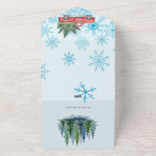 Rustikale Winterhochzeit All In One Einladung (Außenbereich)