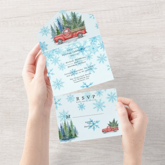 Rustikale Winterhochzeit All In One Einladung (Abreißtisch)