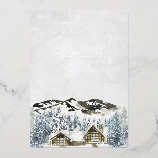 Rustikale Winterhochzeit Einladung (Vorderseite)