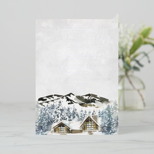 Rustikale Winterhochzeit Einladung (Stehend vorne)