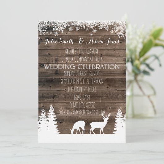 Rustikale Winterhochzeit - Hirsch Einladung (Stehend Vorderseite)