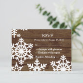 Rustikale Winterhochzeit Holzschneeflocken UAWG RSVP Karte (Stehend Vorderseite)