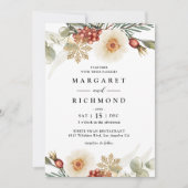 Rustikale Winterhochzeit in Rot und Weiß Einladung (Vorderseite)