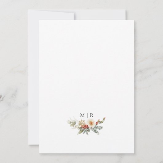 Rustikale Winterhochzeit in Rot und Weiß Einladung (Rückseite)