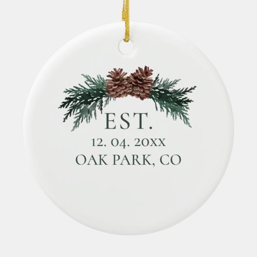 Rustikale Winterhochzeit Keramik Ornament (Hinten)