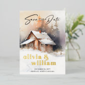 Rustikale Winterhochzeit Save the Date Folieneinladung (Stehend vorne)