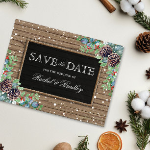 Rustikale Winterhochzeit Save-the-Date-Postkarte Ankündigungspostkarte