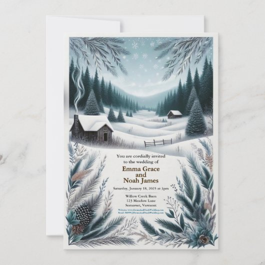 Rustikale Winterhütte Einladung Hochzeit (Vorderseite)