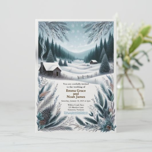 Rustikale Winterhütte Einladung Hochzeit (Stehend Vorderseite)