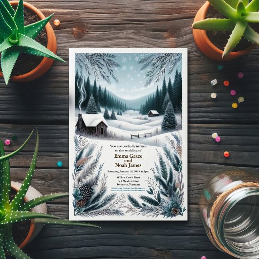 Rustikale Winterhütte Einladung Hochzeit