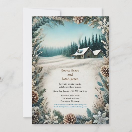 Rustikale Winterhütte Einladung Hochzeit (Vorderseite)