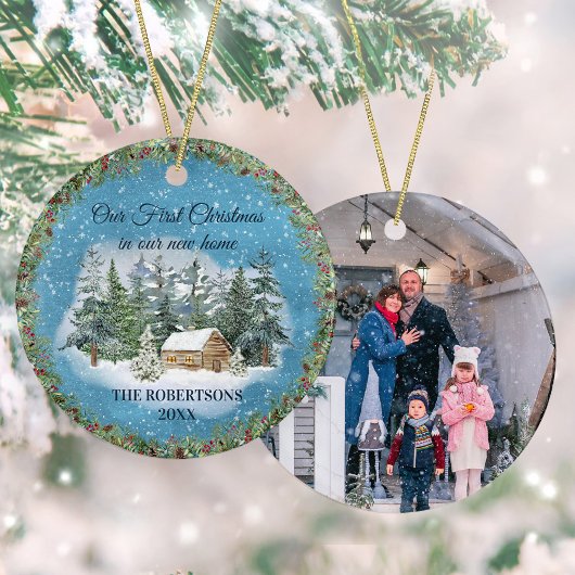 Rustikale Winterhütte Erste Weihnachtsfeier Neues  Keramik Ornament