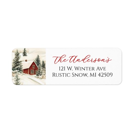 Rustikale Winterhütte Weihnachten Rücksendeadresse (Vorne)