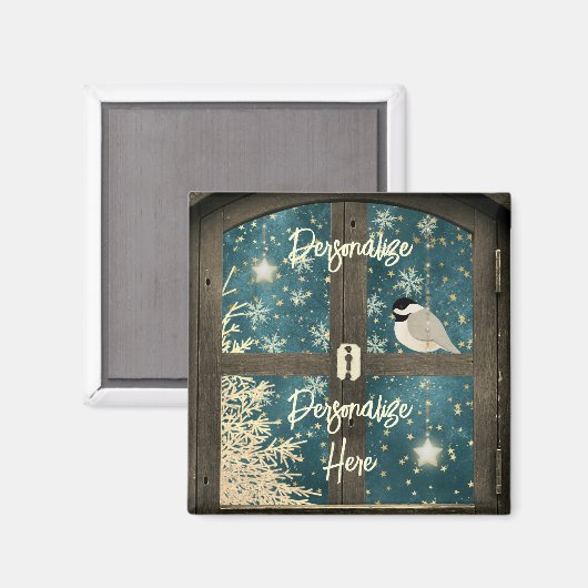 Rustikale Winterhüttensterne, Schneeflocken Magnet (Vorderseite/Rückseite)