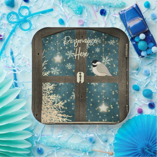 Rustikale Winterhüttensterne, Schneeflocken Pappteller (Party)