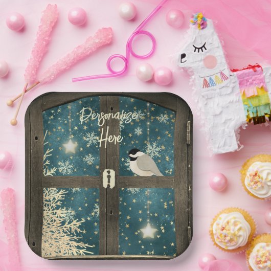 Rustikale Winterhüttensterne, Schneeflocken Pappteller (Party)