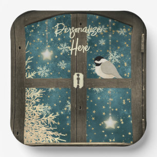 Rustikale Winterhüttensterne, Schneeflocken Pappteller