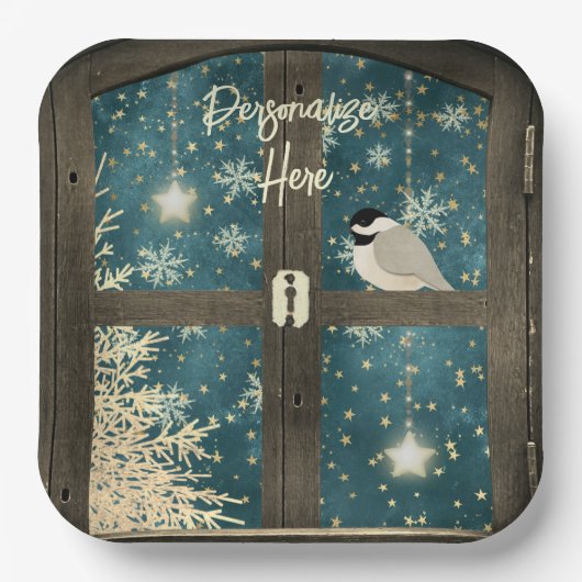 Rustikale Winterhüttensterne, Schneeflocken Pappteller (Vorderseite)