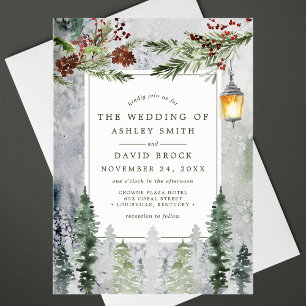 Rustikale Winterkiefern Botanische Laternen Hochze Acryleinladungen