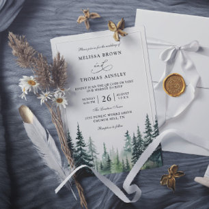 Rustikale Winterkiefern Budget QR-Code Hochzeit Einladung