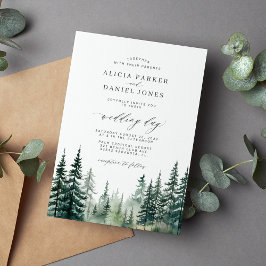 Rustikale Winterkiefern-Wald-Aquarell-Hochzeit Einladung