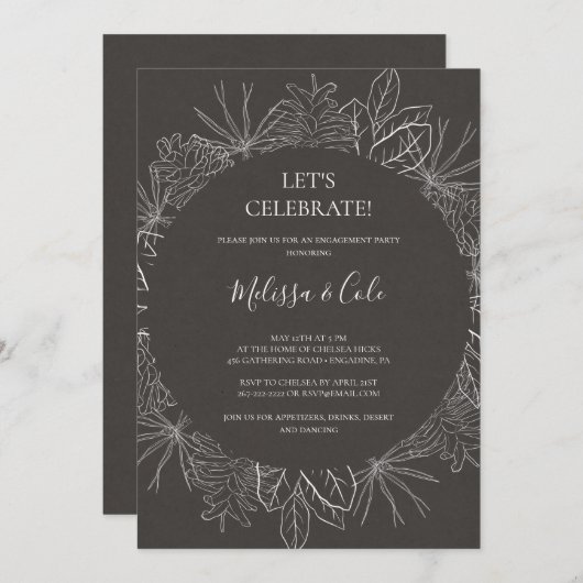 Rustikale Winterkohle Feiern Einladung (Vorne/Hinten)