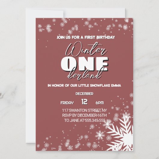 Rustikale Winterlandschaft 1. Geburtstag Einladung (Vorderseite)