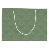 Rustikale Winterlandschaft auf grünem Damast Große Geschenktüte (Rückseite)