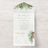 Rustikale Winterlandschaft Berries Pine Cone Weddi All-in-One-Einladung (Innenseite)