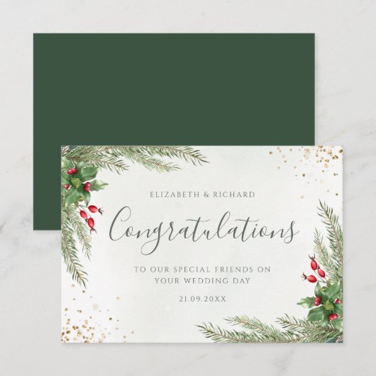 Rustikale Winterlandschaft Berries Pine Cone Weddi Karte (Vorne/Hinten)