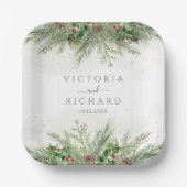 Rustikale Winterlandschaft Berries Pine Cone Weddi Pappteller (Vorderseite)