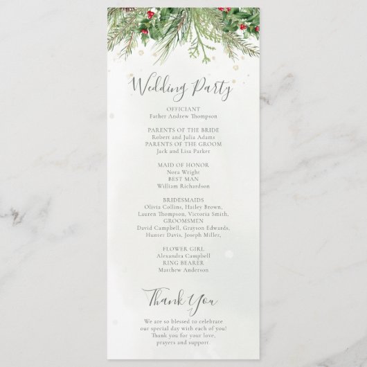 Rustikale Winterlandschaft Berries Pine Cone Weddi Programm (Rückseite)