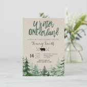 Rustikale Winterlandschaft ERSTER BIRTHTAG Einladung (Stehend Vorderseite)