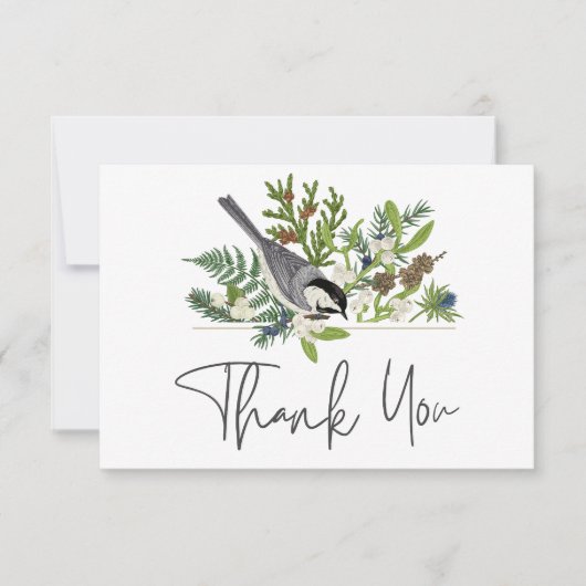 Rustikale Winterlandschaft & Pinienhochzeit Dankeskarte (Vorderseite)