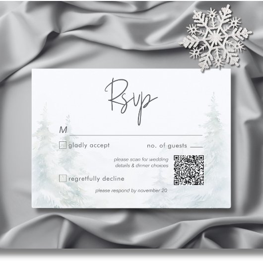 Rustikale Winterlandschaft Wasserfarbe QR Code RSVP Karte