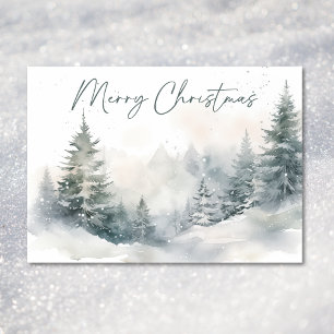 Rustikale Winterlandschaft Wasserfarben Weihnachte Feiertagskarte