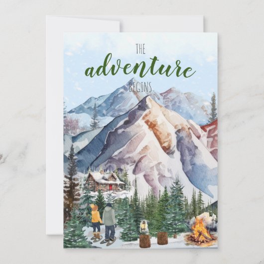 Rustikale Winterlodge im Gebirge Save the Date Einladung (Rückseite)