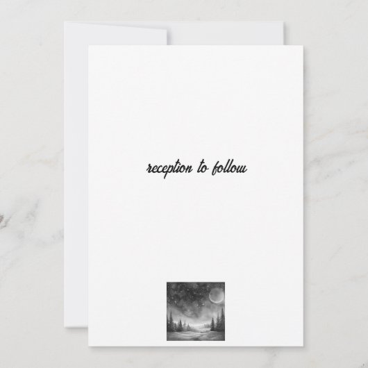 Rustikale Winternachtsbergbaum Hochzeit im Freien Einladung (Rückseite)