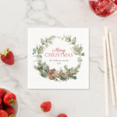 Rustikale Winterpine Berry Wreath Frohe Weihnachte Serviette (Beispiel)