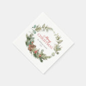 Rustikale Winterpine Berry Wreath Frohe Weihnachte Serviette (Ecke)