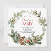 Rustikale Winterpine Berry Wreath Urlaubsparty Einladung (Vorderseite)